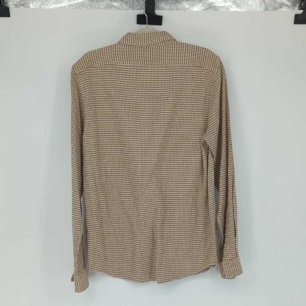 Banana Republic Houndstooth Button Down Shirt White Brown MT cotton preppy